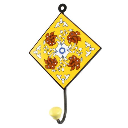 Yellow Ceramic Floral Tile Hook 